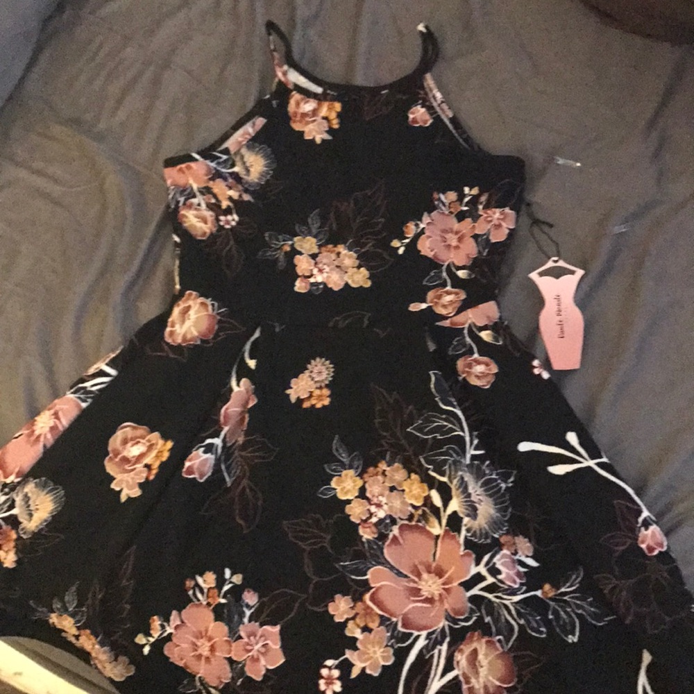 Knee length black flowered dress